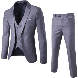 New Trend Men’s Three piece Jacket + Vest + Trousers Slim Suit Groom and Groomsman Wedding Dress Casual Suit Men Blazer Slim Fit