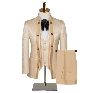 New Wedding Host Performance Men’s Suit Dress Three piece Botanical Floral Pattern Blazer for Men with Pants and Vest