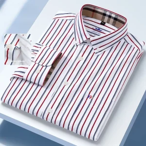 New in Shirt 100% cotton Oxford Long-sleeve Shirts for Men Slim Fit Plaid Casual White Clothes