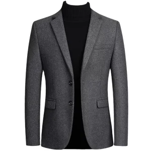 New lb Thicken Men’s Suit Jacket One Button Slim Fit Sport Coat Woolen Jacket for Winter Business Daily Blazer Men
