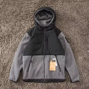 North Polar Fleece Jacket Winter Outdoor Sports Hooded Coat Embroidered Logo Breathable Thick Plush Zipper Windproof