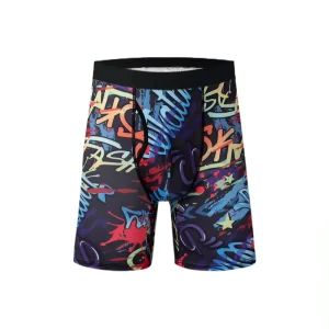 ODM Custom Logo Breathable Polyester Spandex High Waist Printed Boxer Briefs for Men