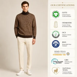 ODM Geometric Jacquard High Neck Cotton POLYESTER Women Turtleneck Sweater Men Knitted Sweater