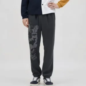 ODM Manufacturer Dark Gray Personalized Graffiti Cuffed Casual Pants Spandex Cotton Elastic Waist Autumn