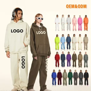 ODM Men’s High Quality 345G Casual Solid Pullover Hoodie Set Cotton Customizable Fleece Hooded Blank Sweatshirt Unisex