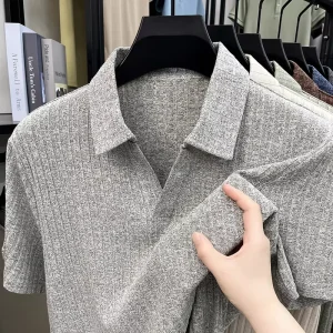ODM Men’s Viscose Short sleeved Breathable Antibacterial T-shirt Seagull Collar Preppy Customized POLO OEM