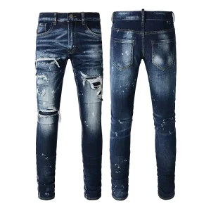 ODM OEM Vintage Classic Blue Denim Patch Men’s Jeans Streetwear Pants Ripped Men Jeans for Men