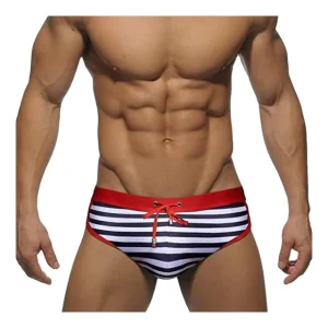 OEM Classic Striped String Closure Male Swimwear Mature Charming Sexy Men’S Swim Briefs