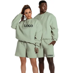 OEM Clothing Manufacturer 100% Cotton Crewneck Sweatshirt Custom Blank Oversized Unisex Hoodie Set Tracksuit Shorts Set