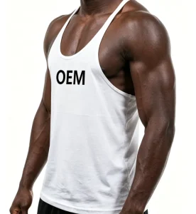 OEM Cotton Polyester 160GSM Quick Dry Breathable Y-Back Scoop Neck Loose Men Gym Bodybuilding Muscle Stringer Tank Top