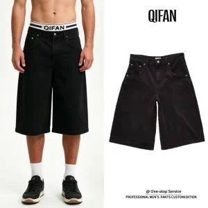 OEM Custom Black Denim Knee Length Shorts Vintage Street Outdoor Jean Men Shorts