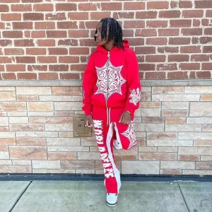 OEM Custom Casual Breathable Puffer Print Tracksuit Heavyweight Cotton Fleece Boxy Oversized Sweater Hoodie Stacked