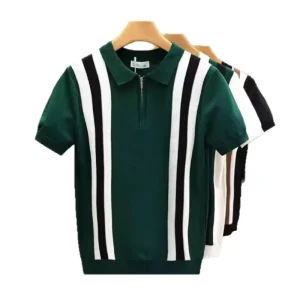 OEM Custom Customized Spring and Summer Men’s Business Polo Shirt Short Sleeve Stripe Splicing Color Polo Shirt