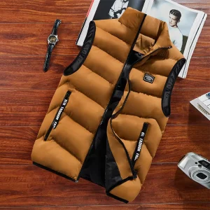 OEM Custom Design Fashion Men’s Jacket Sleeveless Vest Spring Thermal Soft Vest Casual Coats Male Cotton Men’s Vest Men Thicken