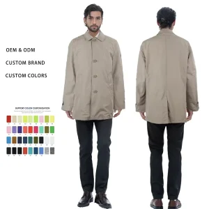 OEM Custom Design Single Breasted Fashion Jacket Coat Men’s Casual Overcoat Solid Color Trench Coat