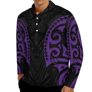 OEM Custom Design Your Own Brand Oversized Men’s Polo Shirts Black Polynesian Tattoo Printed Breathable Golf Polo T Shirts