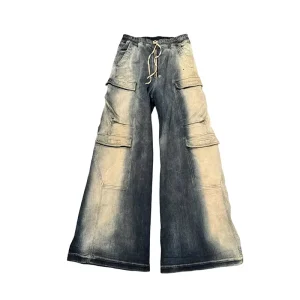 OEM Custom Jeans Men 100% Cotton Elastic Waist Rope Jeans Denim Large Homme Woven Softener