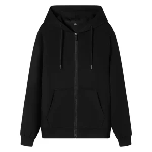 OEM Custom Logo 270Gsm Men’s Heavyweight Zip up Hoodie Boxy Black Cotton Woven Vintage Solid Custom Size Oversized