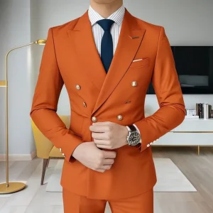 OEM Custom Logo Men’s Business Slim Fit 2-Piece Blazer Pants Set Double-Breasted Wedding Suit with Long Lapel Plus Size Features