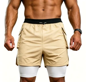 OEM Custom Logo Polyester Spandex Plus Size Reversible 2-in-1 Flatlock Eco-Friendly Men Bodybuilding Gym Running Shorts for Men