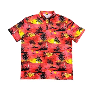 OEM Custom Logo Sublimated Floral Golf Polo Shirt Coconut Tree Pattern Full Printed Beach Hawaiian Tropical Men’s Polo T-shirts