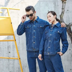 OEM Custom-Made Unisex Breathable Anti-Bacterial Multi-Pocket Cotton Denim Suits Needle-Detecting Seamless-Fusing Work Workwear