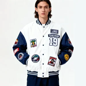 OEM Custom Men’s College Sleeves Streetwear High Quality Embroidery Patch Baseball Uniforms Customizable Men’s Jackets