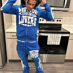 OEM Custom Men’s Flared Sweatpants and Hoodie Set Embroidered Puff Printing Tracksuit Cropped Hoodie and Stacked Jogger Set