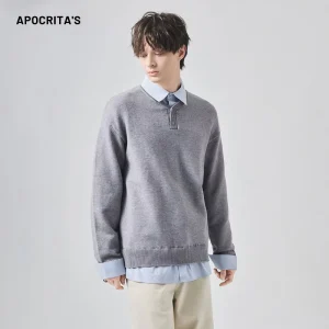OEM Custom Men’s Knit Sweater Patchwork Collar Pullover Loose Fit Casual Men’s Winter Sweater Unisex Knitwear