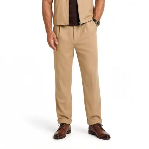 OEM Custom Men’s Loose Fit Office Elegant Casual Pants Old Money Retro Wool Blend Pleated Wide Leg Formal Suit Pants for Men