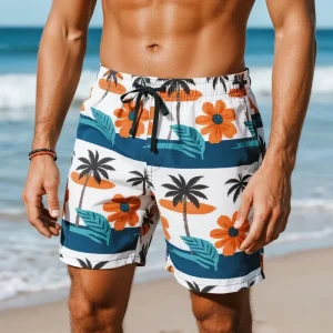 OEM Custom Men’s Swim Trunks Drawstring Quick Dry Bathing Suit Hawaiian Swim Shorts Polyester Spandex Beach Shorts Swim Trunks