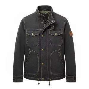 OEM Custom Men’s Workwear Vintage Jacket Heavy Duty Washed Denim Utility Jackets With Contrast Stitching Bulk Order Available