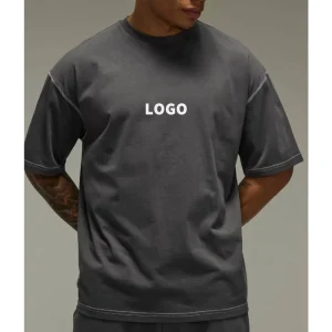 OEM Custom Printed Vintage Drop Shoulder Streetwear Heavyweight 100% Cotton Oversized Mock Neck T Shirt Unisex Luxury Tee Men