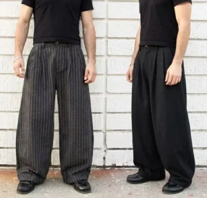 OEM Custom Streetwear Pinstripe Stripes Vintage Straight Cotton Wool Loose Fit Pleated Casual Trouser Wide Leg Baggy Pant Men