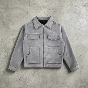 OEM Custom Streetwear Vintage High Street Multi Pocket Workwear Jacket Men Custom Autumn Winter Loose Suede Zip Up Jacket
