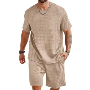 OEM Custom Summer Men’s Breathable Casual Two Piece Shorts T Shirt Set Leisure Short Sleeve
