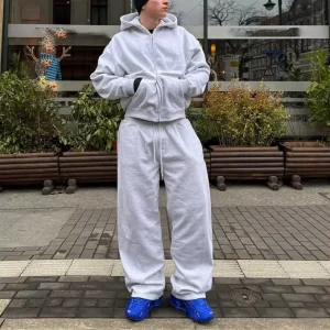 OEM Custom Zip-Up Baggy Sweatpants Boxy Hoodie Set Men’s Streetwear Tracksuit Winter Casual Printed Heavyweight 100% Cotton