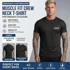 OEM Custom logo Muscle Fit Quick Dry Mesh Fabric Men’s T-shirt Performance Gym Workout Running Fitness T shirt for Men