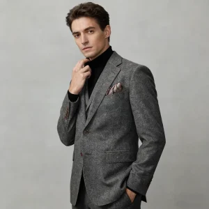 OEM Customization Italian Men’s Suit 2 Pieces Wedding Dress Slim Business Premium Gray Wool Suit for Men