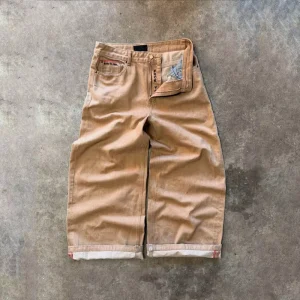 OEM Denim Pants Manufacturer Custom Jeans Washed Wide Leg Vintage Jeans Men Embroidered Distressed Brown Straight Loose Jeans