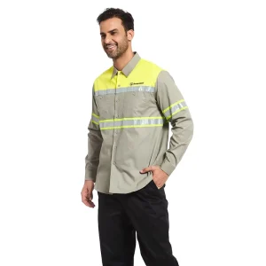 OEM Enhanced Visibility Industrial Work Shirt Men Two-Tone Button Up Long Sleeve Shirts with Reflective Tape