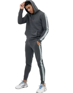 OEM Factory 100% Polyester 2 Color Blend Grey and White Custom Men’s Tracksuit Set