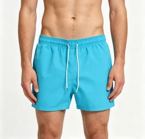 OEM Factory 65 Cotton 35 Poly 180GSM Bermuda Elastic High Waist Quick Dry Eco Friendly Embroidered Solid Men Beach Swim Trunks