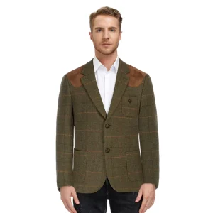 OEM Fully Lined Notch Lapel Two-Button Faux Suede Patchwork Plaid Back Slim Fit Blazers for Men
