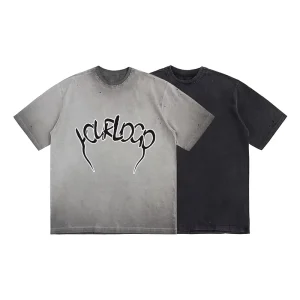 OEM Heavyweight Cropped Distressed Men’s T Shirt Short Sleeve Crew Neck Oversize Digital Printing Washed T Shirt