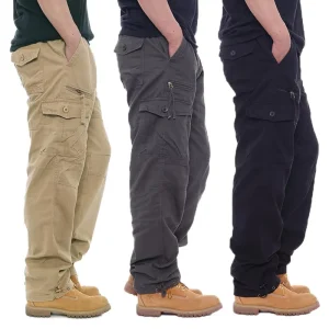 OEM High Quality Midweight Men’s 100% Cotton Anti Pilling Customizable Straight Casual Cargo Jogging Pants