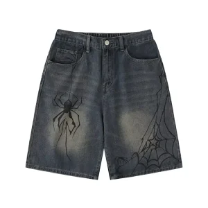 OEM High Quality Plus Size Men’s Jeans Shorts Spider DTG Distressed Acid Wash Shorts Sets Cotton Casual Unisex Bottoms