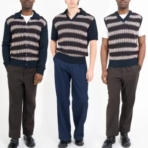 OEM Knitwear Manufacturers Men’s Cotton Knitted Top Vintage Crochet Polo Cardigan Custom Short Sleeve Sweater Knit Shirt