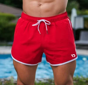 OEM Logo Men Designer Summer Beach Shorts Drawstring Waist Quick Dry Mens Bathing Suit Swimwear Polyester Spandex Swim Trunk