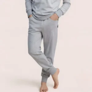 OEM Manufacturer Men’s Light Gray Knitted Cuffed Home Pants Spring Autumn Loose and Comfortable Sleep Pants